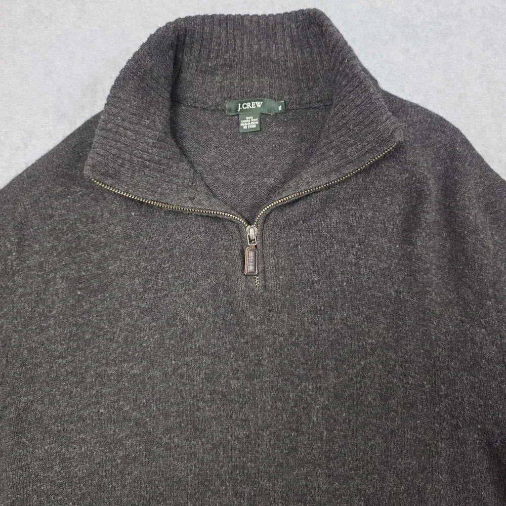 J.Crew Quarter Zip Sweater Mens XL Charcoal Gray 100% Lambs Wool Pullover Warm